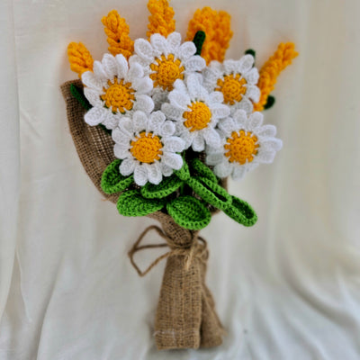 Handmade Flower Bunch (Without The Vase) Set Of 4 Daisy 2 Sunflower And 6 Yellow Lavender