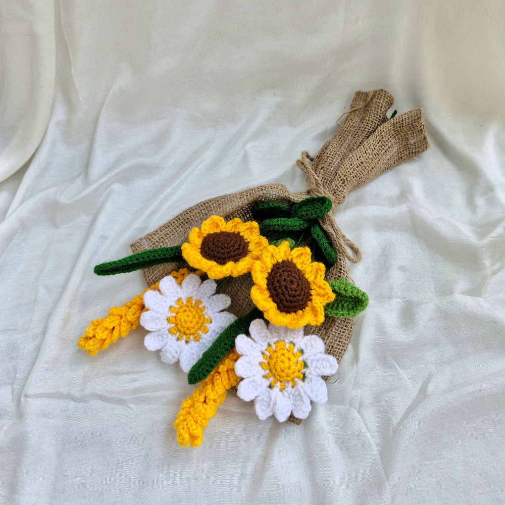 Handmade Flower Bouquet Set Of 2 Daisy Flower 2 Sunflower And 2 Yellow Lavender