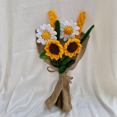 Handmade Flower Bouquet Set Of 2 Daisy Flower 2 Sunflower And 2 Yellow Lavender