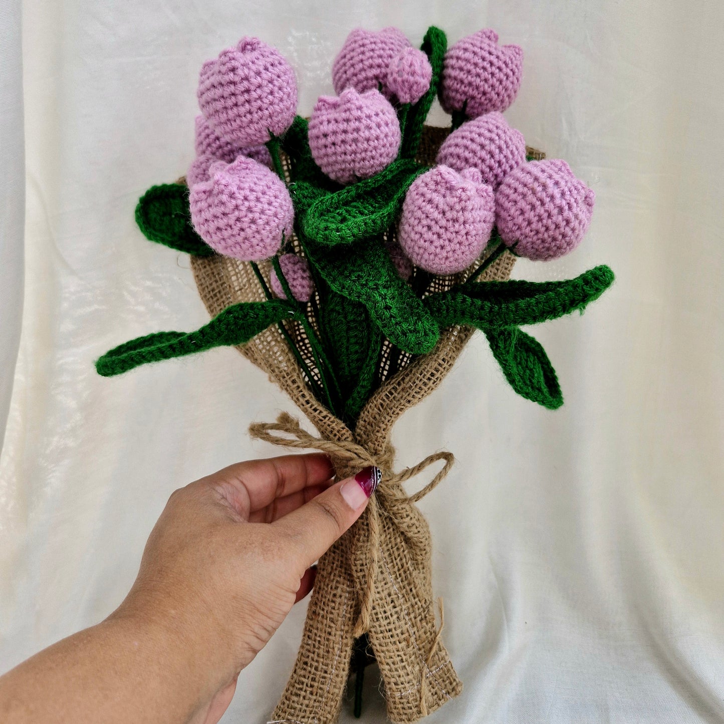 Handmade Flower Bunch (Without The Vase) Set Of 12 Purple Tulip And 6 Purple Buds