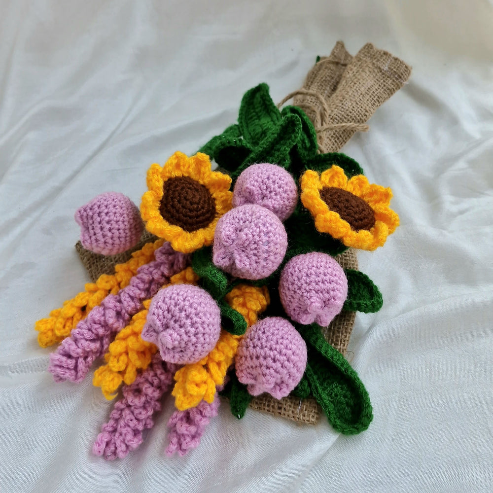 Handmade Flower Bouquet Set Of 6 Tulip 2 Sunflower 3 Lavender 3 Yellow Lavender