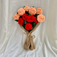 Handmade Flower Bouquet- Set Of 6 Peach Rose And 6 Red Rose