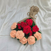 Handmade Flower Bouquet- Set Of 6 Peach Rose And 6 Red Rose