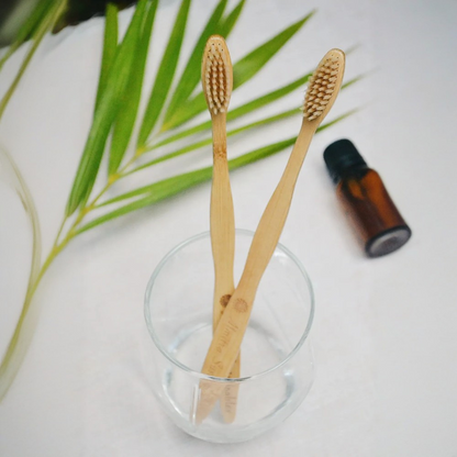 Handmade Oral Care Set – Bamboo Bristle Toothbrush and Copper Tongue Cleaner (Pack of 2)