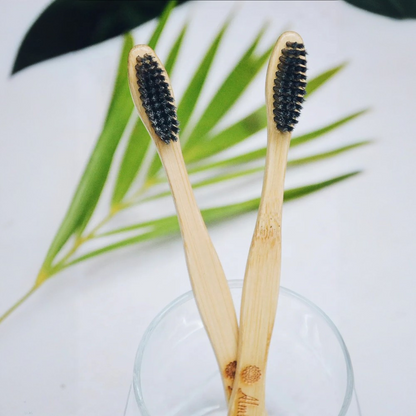 Handmade Oral Care Set – Charcoal Bamboo Toothbrush and Copper Tongue Cleaner (Pack of 2)