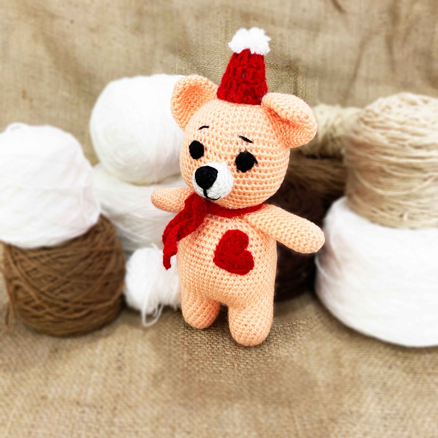 Handmade Crochet Love Peach Teddy Toy