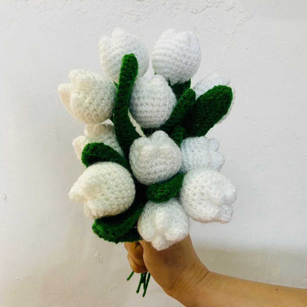 Handmade Flower Bunch Set Of 12 White Tulip