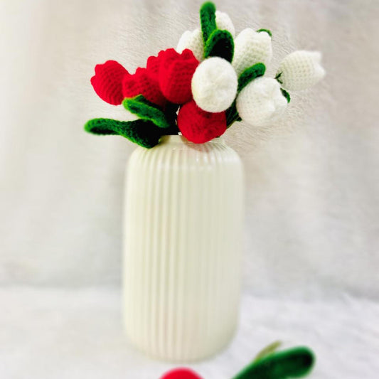 Handmade Flower Bunch (Without The Vase) Set Of 6 White Tulip And 6 Red Tulip