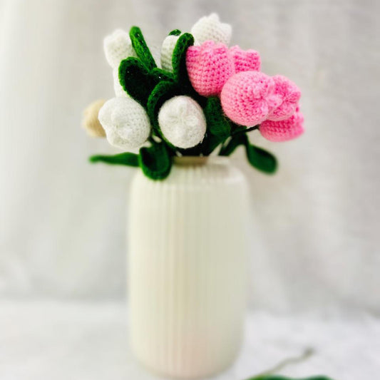 Handmade Flower Bunch (Without The Vase) Set Of 6 White Tulip And 6 Pink Tulip