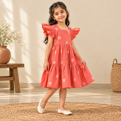 Pure Cotton Girls Tiered Frock Dress in Jacquard Weaving (3-4 Years) 21