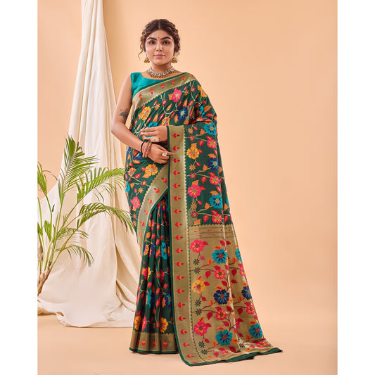 Radhika Dark Green Paithani Silk Handwork Saree