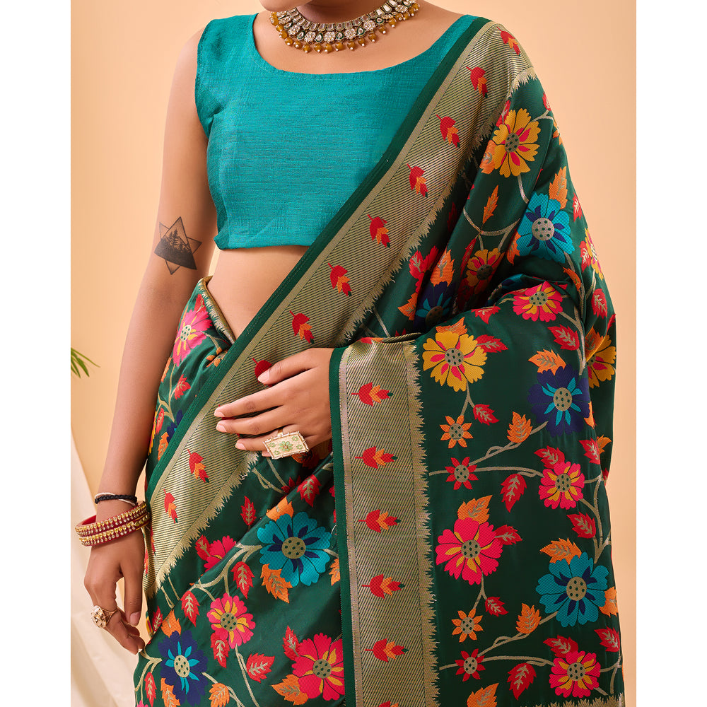 Radhika Dark Green Paithani Silk Handwork Saree