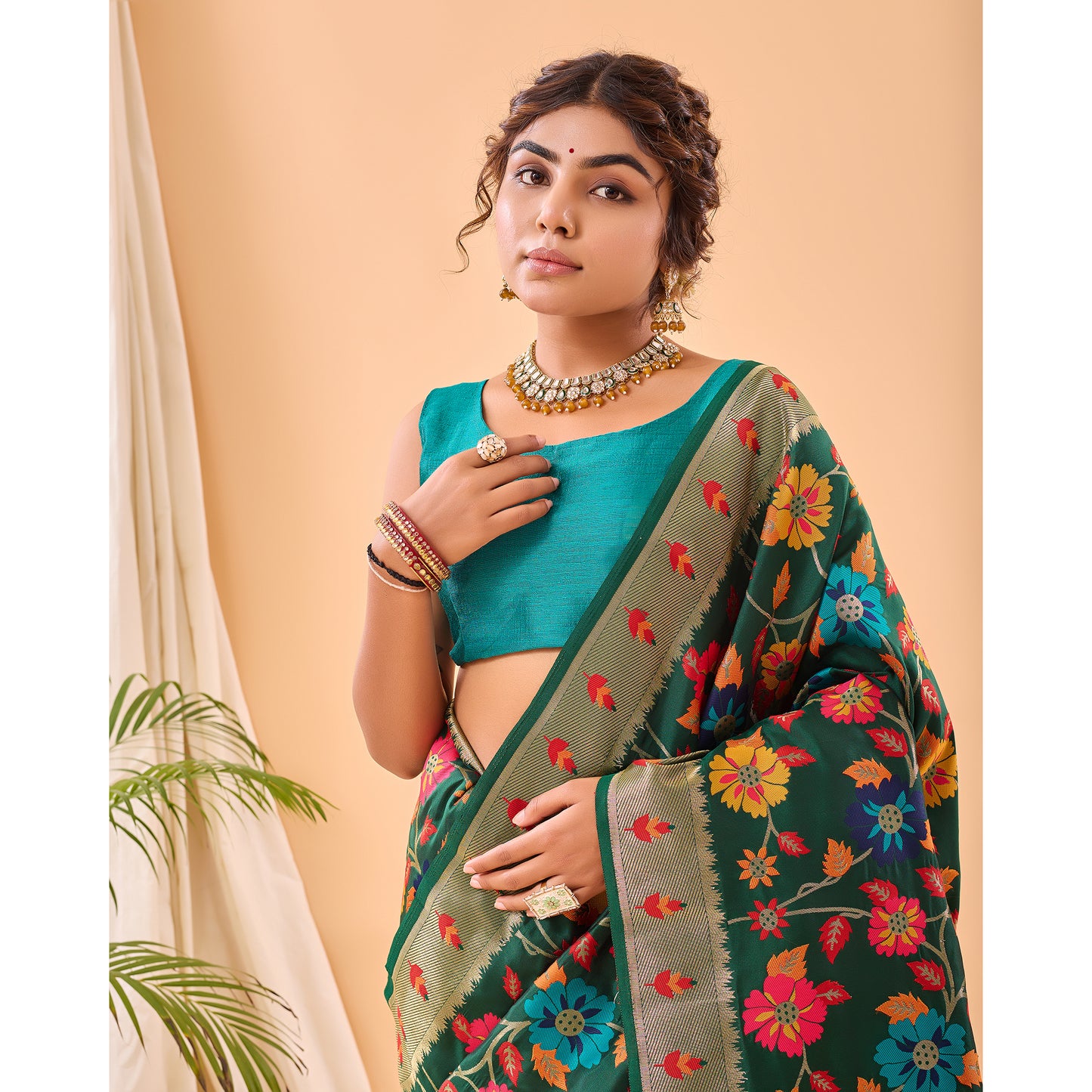 Radhika Dark Green Paithani Silk Handwork Saree