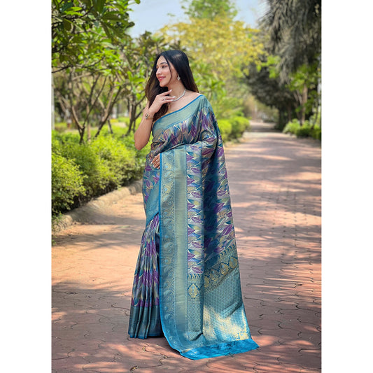 Green - Anushka Denim Kanchipattu Handwork Silk Saree