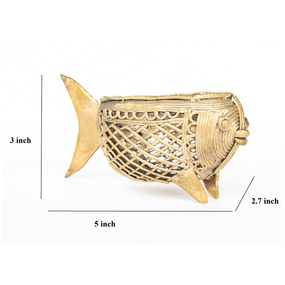 Dhokra Art Brass Metal Fish Shaped Pen Stand