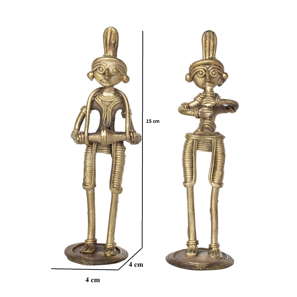 Dhokra Art Brass Metal Tribal  Musician (Set of 2)