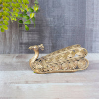 Dhokra Art Brass Metal Peacock Shaped Wall Mounted Pen Stand