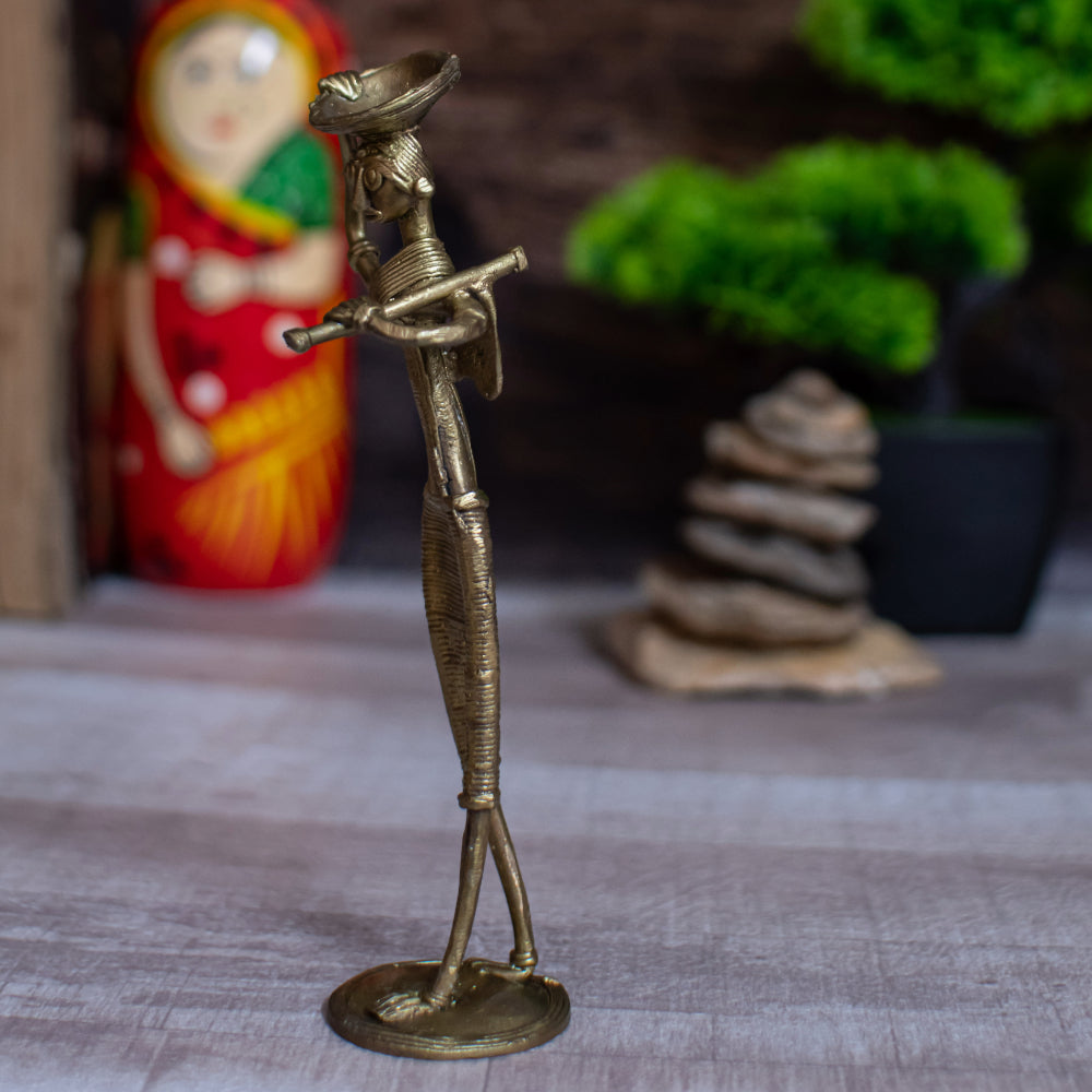 Dhokra Art Brass Metal Farmer Women with Hoe and Basket