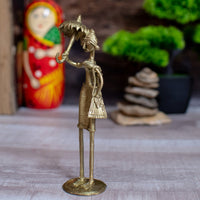 Dhokra Art Brass Metal Woman with Umbrella