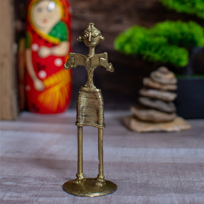 Dhokra Art Brass Metal Women Book Reading