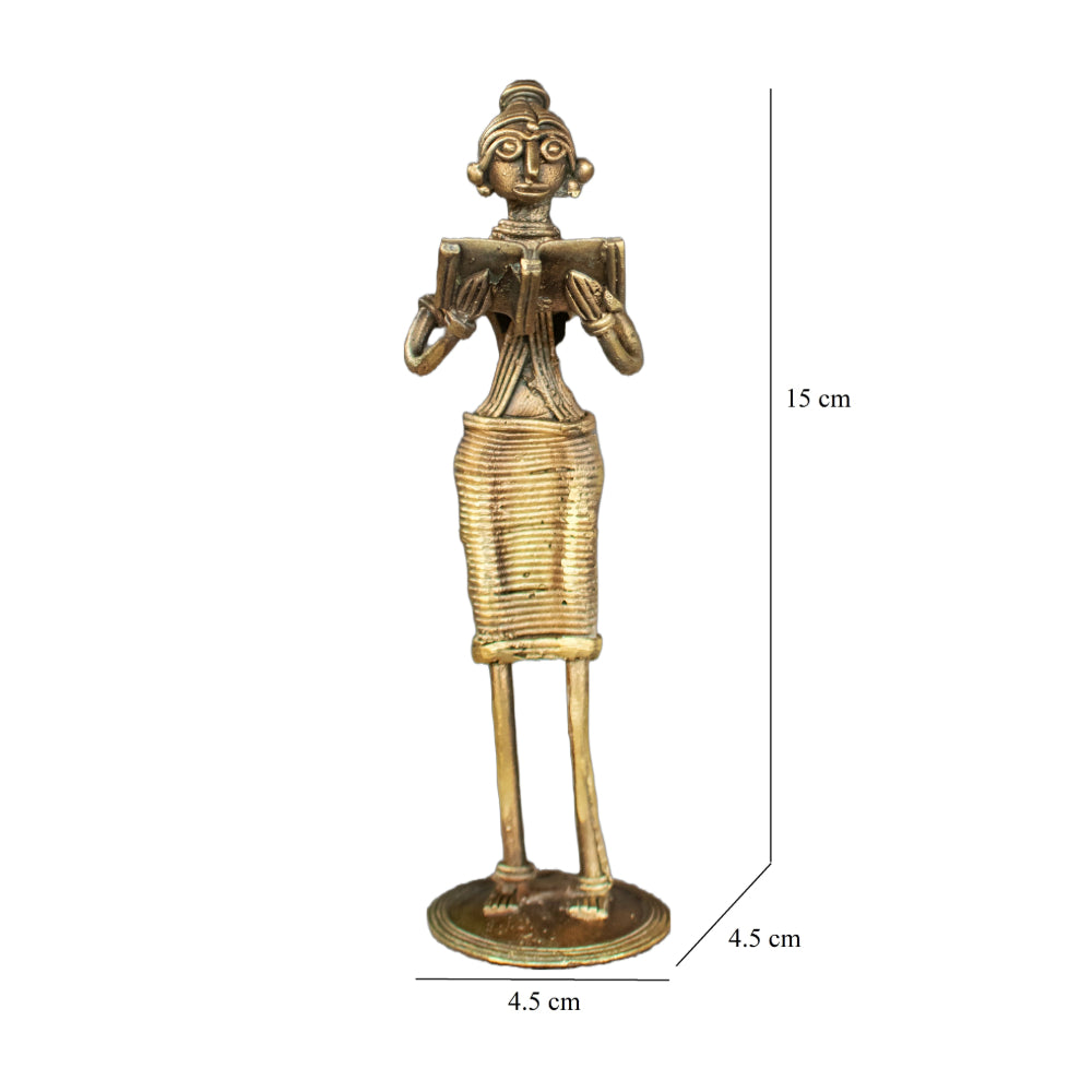 Dhokra Art Brass Metal Women Book Reading