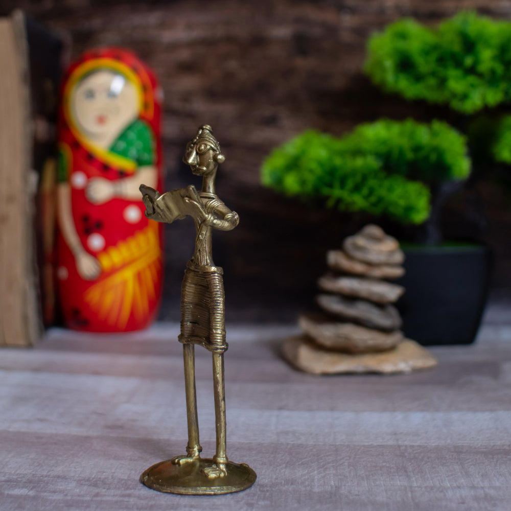 Dhokra Art Brass Metal Women Book Reading