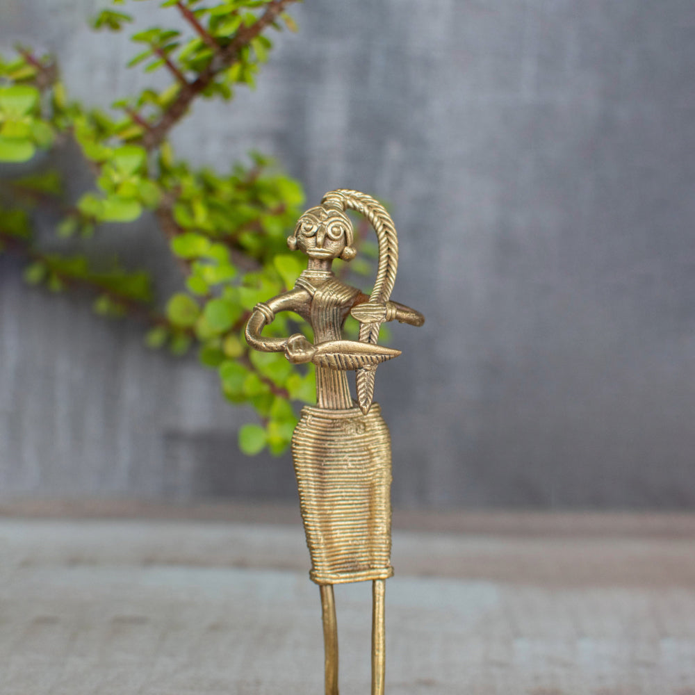 Dhokra Art Brass Metal Woman Combing Hair