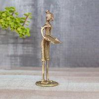 Dhokra Art Brass Metal Farmer Woman with Winnowing Basket