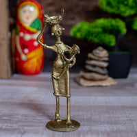 Dhokra Art Brass Metal Woman with Baby and Fish Basket