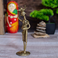 Dhokra Art Brass Metal Woman with Baby and Fish Basket