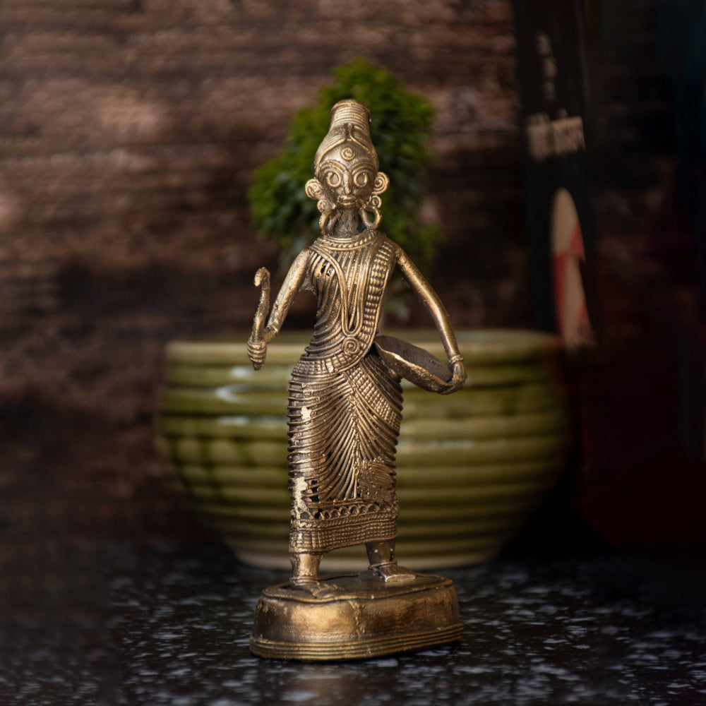 Dhokra Art Brass Metal Farmer Woman