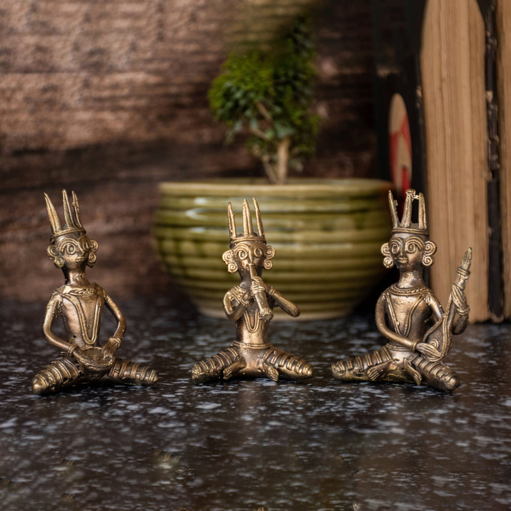 Dhokra Art Brass Metal Musician (set of 3)