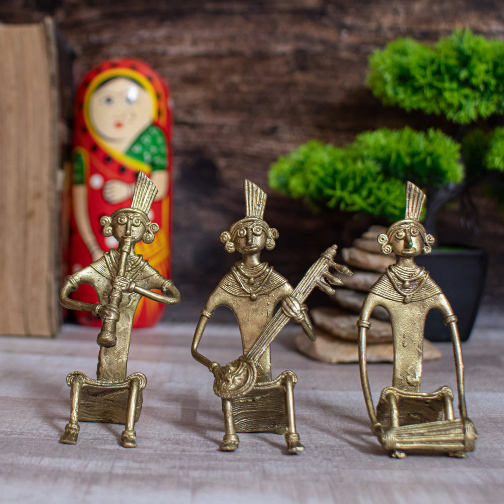 Dhokra Art Brass Metal Musician (set of 3)