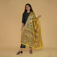 Yellow - Madhubani Handpainted Tussar Silk Dupatta