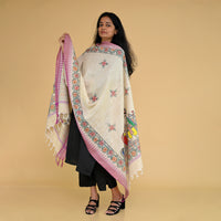 White - Madhubani Handpainted Gopiyan Cotton Dupatta