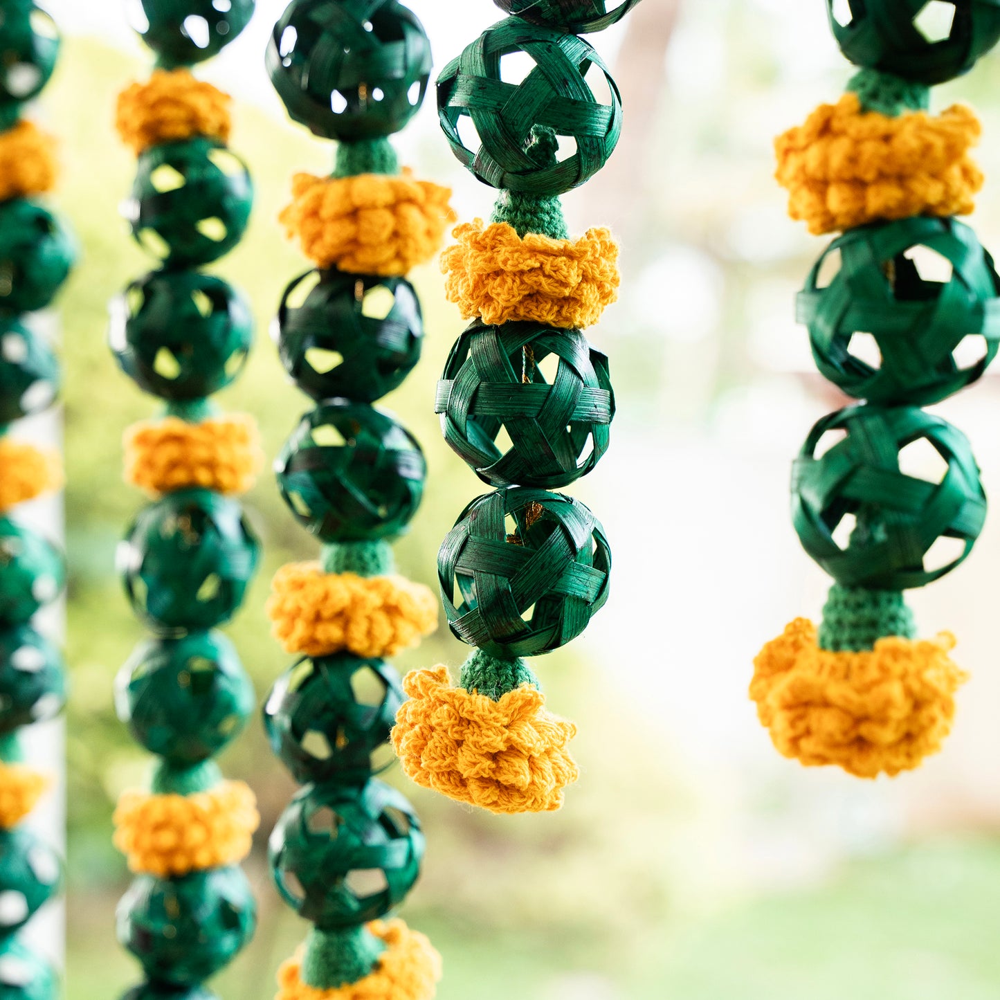 Handcrafted marigold bamboo hanging for decor (set of 2)