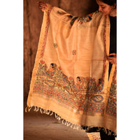 Beige - Diorama Designs Zari Border Tussar Silk Dupatta