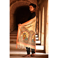 Beige - Madhubani Handpainted Cotton Garba Raas Dupatta