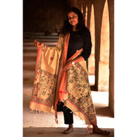 Yellow - Madhubani Handpainted Black-Red Cotton Dupatta