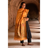 Orange - Madhubani Hand-Painted Tussar Silk Dupatta