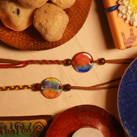 Handcrafted "Indraa" Copper Enamel Rakhi by Ekibeki