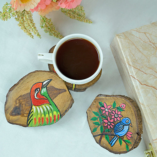 Teak Wood Handpainted Nestling Coasters- Set of 4