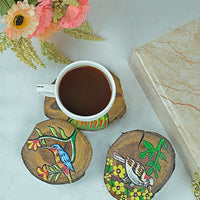 Teak Wood Handpainted Nestling Coasters- Set of 4