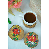 Teak Wood Handpainted Tea-time Coasters- Set of 4