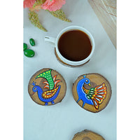 Teak Wood Handpainted Mayura Coasters- Set of 4