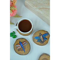 Teak Wood Handpainted Flies Coasters- Set of 4