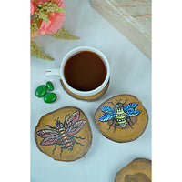 Teak Wood Handpainted Flies Coasters- Set of 4