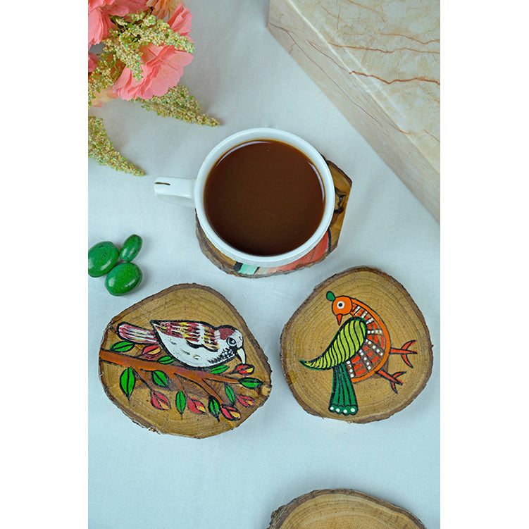 Teak Wood Handpainted Wings Coasters- Set of 4