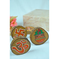 Teak Wood Handpainted Devotion Coasters- Set of 4