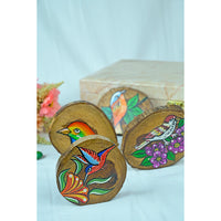 Teak Wood Handpainted Fledgling Coasters- Set of 4